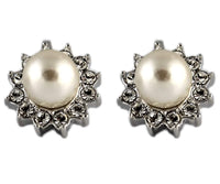 Studs - Freshwater Pearl Silver Swarovski Crystal Flower Stud