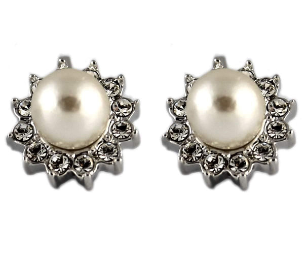 Studs - Freshwater Pearl Silver Swarovski Crystal Flower Stud